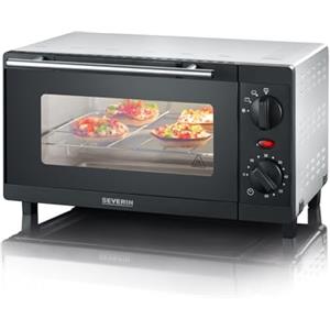 SEVERIN TO 2052 Fornetto elettrico da 9 L, Fornetto compatto con 3 livelli di cottura e timer di 60 minuti, Fornetto piccolo da 800 W, griglia e teglia incluse, Nero