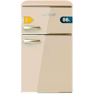 Cecotec Mini Frigorifero Retro Bolero Coolmarket 2D Origin 86 Beige E. Due Porte Beige di 89,3cm di Altezza e 48,7 di Larghezza con Capacità 86L, Classe Energetica E, LED Interno, Maniglia Cromata Oro
