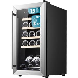 Cecotec Cantina Vino 15 bottiglie - Cantinetta Vino GrandSommelier 1550 Inox Compressor. 15 bottiglie, compressore silenzioso, temperatura 5-18°C, pannello touch, senza vibrazioni, 39 dB