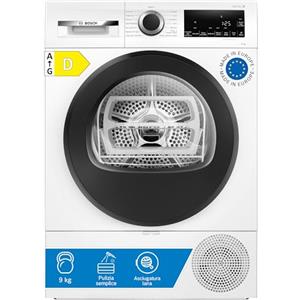 Bosch WQG24200IT Serie 6 Asciugatrice smart a pompa di calore, 9 kg, Classe energetica D, Sensori di asciugatura intelligenti, Filtro semplica da pulire, Cestello per capi in lana, Bianco, 60 Cm