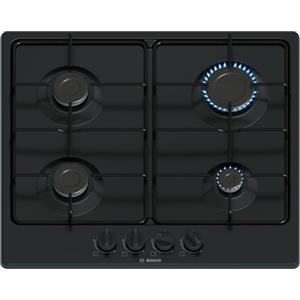 Bosch PGP6B6K80 Serie 4, Piano cottura a gas, Manopole a ponticello: controllo ergonomico, 4 fuochi, Nero, 60 cm