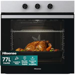 Hisense BI61111AX Forno Multifunzione Termoventilato, Cavità XXL 77L, 12 Funzioni, Pulizia Acqua Clean, Classe A, Timer di Fine Cottura, Preriscaldamento Rapido, Funzione Pizza 300 °C, Cottura AirFry