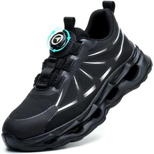 RASEARY Scarpe Antinfortunistiche Uomo Donna Antiscivolo Scarpe da Lavoro Leggere Scarpe da Cantiere con Punta in Acciaio Scarpe Sicurezza,Nero EU 40