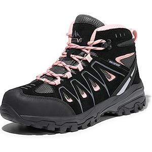 NORTIV 8 Scarponi da trekking impermeabili da donna, per attività all'aperto, trekking, campeggio, sentieri, escursionismo, nero/rosa, 40 EU Larga