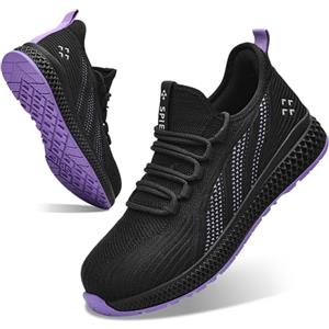 SPIEZ Scarpe Antinfortunistiche Donna, Scarpe da Lavoro Leggere con Puntale in Composito, Scarpe da Ginnastica Antinfortunistiche Senza Resistenza allo Scivolamento, Nero-Viola, Taglia EU 35-41