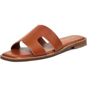 Zhabtuc Sandali Estivi Piatti Retrò Da Donna - Pantofole In Pelle Comode Per La Spiaggia E L'Uso Quotidiano All'Aperto, Marrone, 40 EU