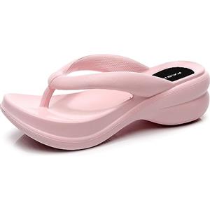 New front Infradito con Fondo Spesso per Nuovi Sandali Estivi da Donna con Tacco a Zeppa con Punta Comoda per la Casa Per Uomini e Donne Casual e Confortevole Semplice ed Elegante,Rosa,36