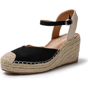 JOMIX Sandali Donna Estive Pantofole Ragazze Eleganti Zeppa Ciabatte Casual Chiusa Fibbia Mare Spiaggia Espadrillas SD9370 (Nero,36)