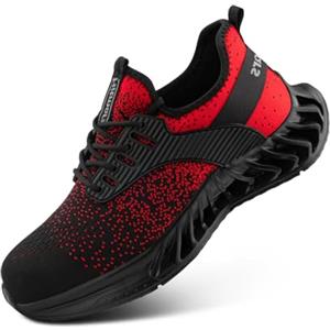 Hitmars Scarpe Antinfortunistiche Uomo Donna Scarpe da Lavoro S1 S2 S3 Antinfortunistica con Punta in Acciaio Leggere Traspiranti Scarpe Sicurezza A Rosso EU44