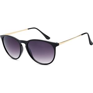 styleBREAKER Occhiali da sole da donna con grandi lenti ovali in policarbonato, montatura in plastica e aste in metallo 09020085, Montatura Nera/Vetro Grigio Sfumato