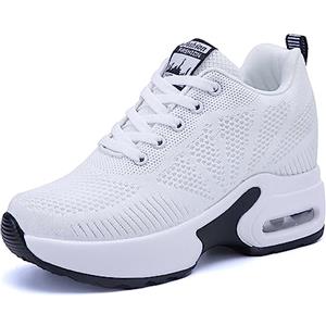 JAOOUU Sneakers con Zeppa da Donna Scarpe da Ginnastica Tacco Inclinato Moda Casual Passeggio Scarpe Outdoor Tennis Piattaforma Tacco Nascosto 8CM(Bianco,35EU)