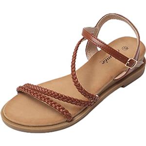 JOMIX Sandali Donna Estive Zeppa Eleganti Comodi Sandali Pelle Sintetivo con Tacco Largo SD8267-7 (Marrone, 36)