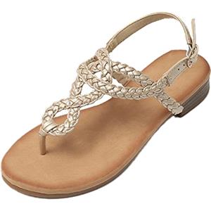 JOMIX Sandali Donna Eleganti Sandali Donna Estive Comodi Sandali Infradito Bassi Classici Tacco Largo Morbido SD8264-10 (Oro, 36)