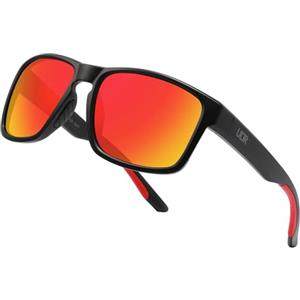 ULTR Occhiali da Sole da Uomo Polarizzati VIBE - Occhiali Sportivi per Donne - Occhiali Sportivi Comodi Specchiati per Ciclismo, Sport, Corsa, Occhiali da Sole Retrò Uomo (Nero (Lente Rossa))