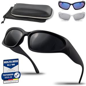 Netrox - Occhiali da sole Rettangolari Vintage Donna Uoma - custodia e astuccio in microfibra Protezione UV400, vintage, uomo donna, lenti a specchio, sole, rotondi, nero