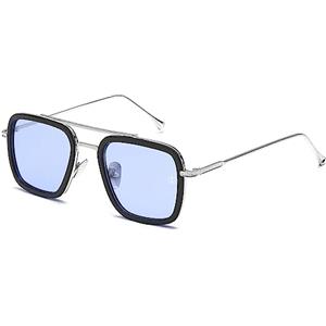 SHEEN KELLY Occhiali da sole retrò stile pilota, occhiali classici con montatura quadrata in metallo per uomini e donne