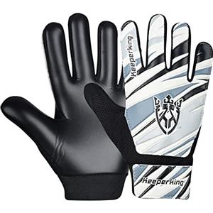 Keeperking - Guanti da portiere per bambini, ragazzi e ragazze, guanti da calcio, taglia 6, colore nero e bianco