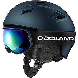 Odoland Kit di Casco Sci con Maschera Sci, Casco Snowboard per Uomo Donna Adolescenti, Casco Ski Regolabile e Occhiali Sci UV400 Proteczione, per Sport Invernali All'aperto, Blu Notte, M