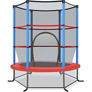 COSTWAY Trampolino Elastico Bambino in Acciaio, Tappeto Elastico Bambini da Esterno e da Interno, con Rete e Cusicnetti Antiscivolo (Blu, 165 x 165 cm)