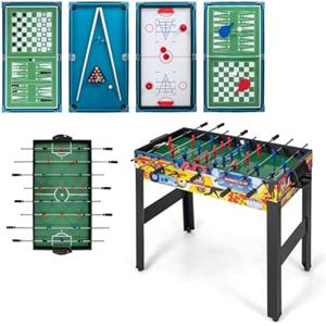 COSTWAY 12 in 1 Set da Tavolo per Giochi Combo, Tavolo Multiuso con Calcio Balilla Air Hockey Biliardo Ping Pong Scacchi Bowling, Set Combinato per Giochi Multipli per Casa Ufficio Bar Dormitorio