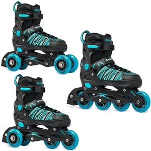 RAVEN 3in1 Inline Skates Pattini in linea Triskates Pattini a rotelle per bambini e adulti regolabili (Vella Black/Mint, 33-36 (20-22,5cm))