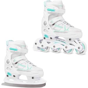 Raven - Pattini a rotelle per bambini, ragazze, ragazzi, adulti, bambini - Pattini a rotelle opzione 2 in 1 con pattini da ghiaccio - Regolabili - Spirit White/Mint con Pattini, 40-43 (25,5-28cm)