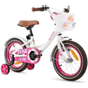 HH HILAND HILAND Bicicletta da bambina per bambini e ragazzi da 4 anni e alti, bicicletta da 16 pollici per bambini e ragazze con ruote da allenamento Cestino Campanello posteriore,Bianco