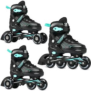 CROXER Optima 3in1 Inline Skates Pattini in linea Triskates Pattini a rotelle per bambini e adulti regolabili (Black/Mint, 35-38 (21cm-23cm))