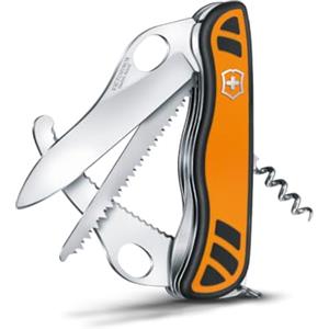Victorinox Coltellino Svizzero Hunter XT Grip, Coltello per la Caccia, 6 Funzioni incl. Seghetto per Legno, Lama Bloccabile a Una Mano, Arancione/Nero