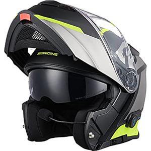 ORIGINE Casco Moto Modulare Bluetooth Omologato ECE Voice Dial Casco Moto Chiamata Vivavoce (LEVEL YELLOW BLACK,S)