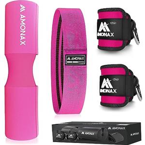 Amonax Cuscino Bilanciere, Cuscinetto Hip Thrust Squat Pad Con Glute Band Fascia Elastica in Tessuto, Cavigliere Cavi Palestra per Macchine via Cavo, Allenamento Fitness Casa per Donne Uomini