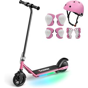 iScooter IK3 Monopattino Elettrico Bambini 6-12 Anni 6", con Casco e Protezioni, Freno Elettronico a Grilletto, Freno Posteriore, Luci LED Colorate, Display LED, 5/10/16 km/h, Rosa