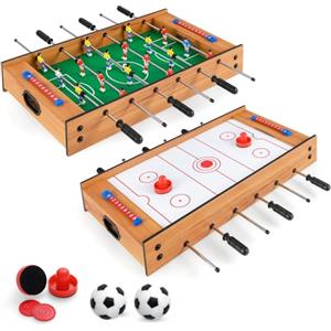 COSTWAY 2 in 1 Calcio Balilla in Legno, Calcetto da Tavolo e Hockey da Tavolo con 6 Aste, con 2 Segnapunti, Biliardino per Bambini e Adulti da Casa, 69 x 36 x 10 cm