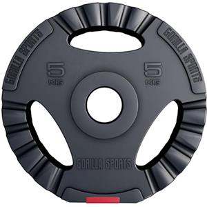 Gorilla Sports® Dischi Pesi Olimpici - 1,25kg, 2,5kg, 5kg, 10kg, 15kg, 30kg, Singolo/Set, Foro 50 mm, con Manico, Tri-Grip, Rivestiti in Plastica - Piastre per Bilancieri, Manubri, Palestra