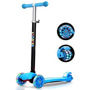 IMMEK Monopattino per Bambino e Bambina 3 a 12 Anni Bambini Giocattoli Regali, Monopattino Struttura Leggera & Regolabile Manubrio Altezza con Tre PU Luce LED Ruotes Carico Massimo 50KG (Blu)