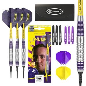 Target Darts Luke Littler Set di Freccette in Ottone con Punta Morbida - 19G Freccette con Punta in Pixel, Set di Freccette The Nuke Player Edition, Alette per Freccette, Astine e Custodia Freccette