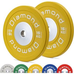 G5 HT SPORT Coppia Dischi Bumper Competizione PRO Diamond Foro Ø50 mm per Palestra E Home Gym da 5 A 25 kg per Manubri E Bilancieri (2 x 15 kg (Giallo))