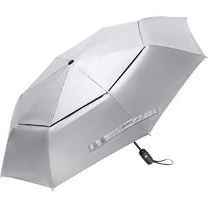 G4Free Ombrello da viaggio con protezione UV UPF 50+, 117 cm, antivento, rivestimento argentato, protegge dal sole (argento/celeste)