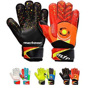 meteor Guanti Portiere per Bambini e Giovani - Ottima Sicura, Funzionalità e vestibilità - Alenamento e Giochi Ricreativi - Calcio Football Bimbo Gioventù - Defence (#6, Nero)