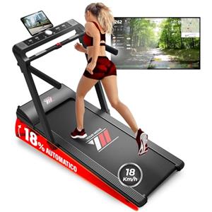 YM Tapis Roulant Elettrico 18 km/h Superfice Corsa XXL, Marchio Italiano, INCLINAZIONE Automatica, Pieghevole, 2 Sistemi di Controllo (TASTI o GESTUALE), APP Interattive Bluetooth, NEXT 8000 Your Move