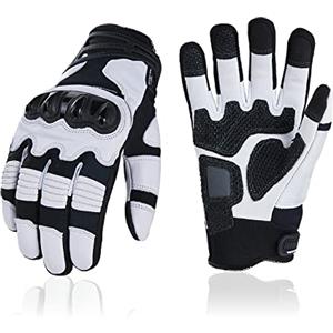 Vgo... Guanti da Moto Uomo Touchscreen, Guanti per Motocross Bici Motociclista in Pelle Caprina con Palmo Antiscivolo, GA5179HL (M, 1 paio, Bianco)