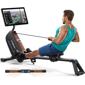 MERACH Vogatore per casa con schermo HD rotante da 21,5", resistenza automatica tramite app, volano silenzioso a 16 livelli, vogatore magnetico intelligente pieghevole per il fitness domestico(R15B3)