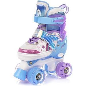 meteor Pattini a rotelle discoteca skate - Roller Parallel 4 ruote - Pattini da pattinaggio in quad per bambini Adolescenti e adulti - Taglia regolabile (Purple Mermaid, S 30-33)