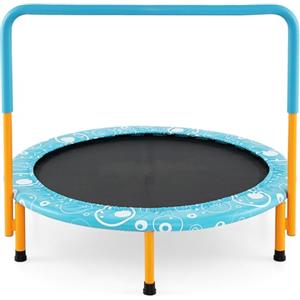 COSTWAY Trampolino Elastico per Bambini, Tappeto Elastico Pieghevole da Interno ed Esterno con Copertura, Cuscinetti Antiscivolo e Maniglia, Ideale per Bambini 3+ Anni, Carico 150 kg (Giallo e Blu)