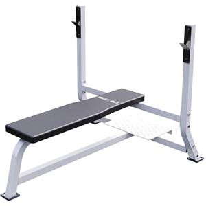 GORILLA SPORTS® Panca Pesi con Portabilanciere - Carico 250 kg, per Bilancieri da Più di 110 cm, Piedini Gommati, con Pedana, Bianco - Panca Piana Ampia, Rack, Palestra, Multifunzione, Fitness
