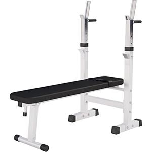 GORILLA SPORTS® Panca Pesi - con Porta Bilanciere, Regolabile e Pieghevole, Carico Max. 200kg, in Altezza, Nera/Bianca - Panca Piatta, Palestra, per Sollevamento, Multifunzione, Allenamento, Fitness