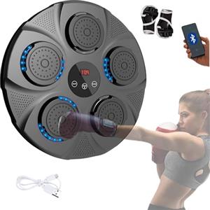 MAGIC SELECT Macchina da Boxe Musicale, Attrezzatura da Allenamento per Boxe a Parete in PU con Guantoni da Boxe, Pad da Boxe a LED, Bluetooth, Luci al Ritmo della Musica. (2 Mode, 40x40x5 cm)