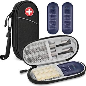 MEDMAX Borsa Termica per Insulina con 2 Impacchi di Ghiaccio, Portatile Medicinali Astuccio Organizzatore Custodia da Viaggio per Penne Insulina e altri Prodotti per Diabetici, (Nero)