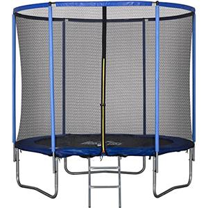 HOMCOM Trampolino Elastico da Esterno, Tappeto Elastico per Adulti da Giardino con Rete di Sicurezza e Bordo Imbottito, Giochi da Giardino e Casa, Ø244x240cm, Blu e Nero