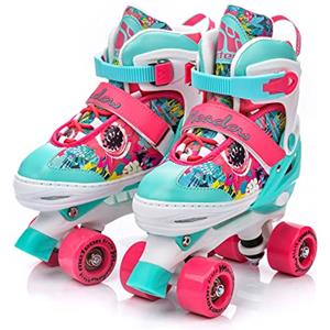 meteor Pattini a rotelle discoteca skate - Roller Parallel 4 ruote - Pattini da pattinaggio in quad per bambini Adolescenti e adulti - Taglia regolabile (L 39-42, MEADOW)